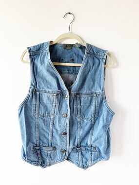 Vintage Lizwear Denim Vest Medium Wash V-Neck Button Down Jean Waistcoat M